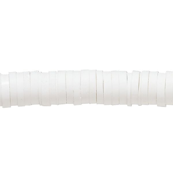 Bead, polymer clay, opaque white, 8x2mm heishi. Sold per pkg of (2) 16-inch strands. image number 0