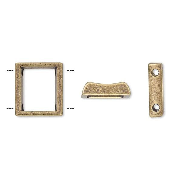 Spacer, antique gold-plated "pewter" (zinc-based alloy), 13x12mm 2-strand open rectangle with 8.5mm between holes. Sold per pkg of 24. image number 0