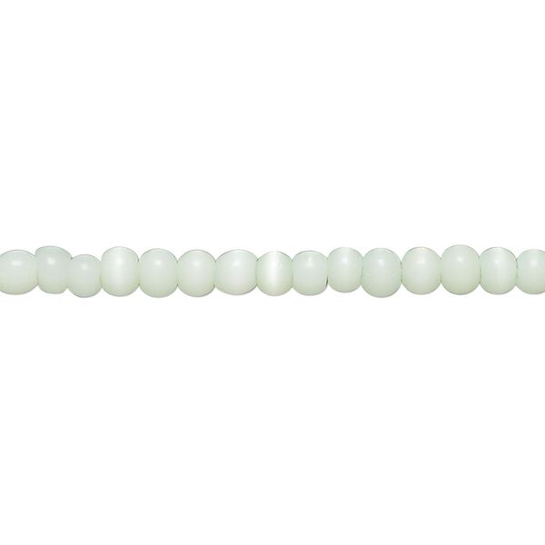 Bead, cat's eye glass (fiber optic glass), sea green, 3x2mm-4x3mm uneven round. Sold per 14-inch strand, approximately 140 beads. image number 0