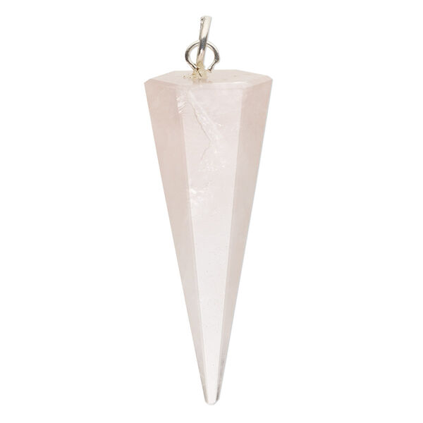 Rose quartz / brass 1pkg1, silver-plated hand-cut faceted hexagon point focal natural 38x14mm image number 0