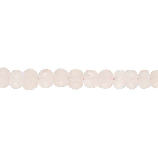 Bead, rose quartz (natural), light to medium, 5x4mm-6x5mm hand-cut faceted rondelle and 5-6mm faceted round, C- grade, Mohs hardness 7. Sold per 14-inch strand, approximately 85 beads. image number 0