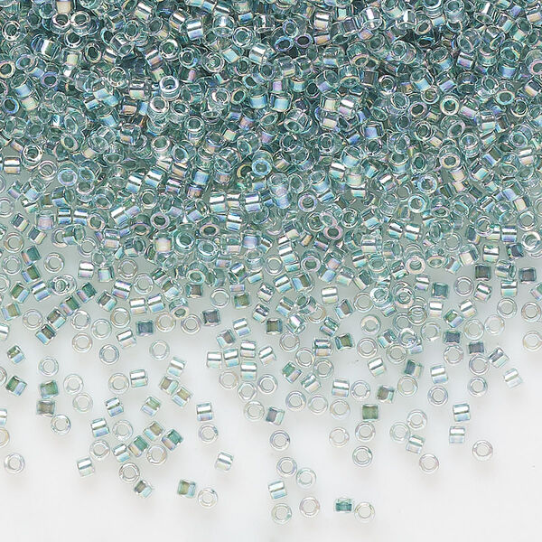 Seed bead, Delica®, glass, pkg/50g, #11 round, translucent seafoam-lined rainbow crystal clear (DB-0084). image number 0