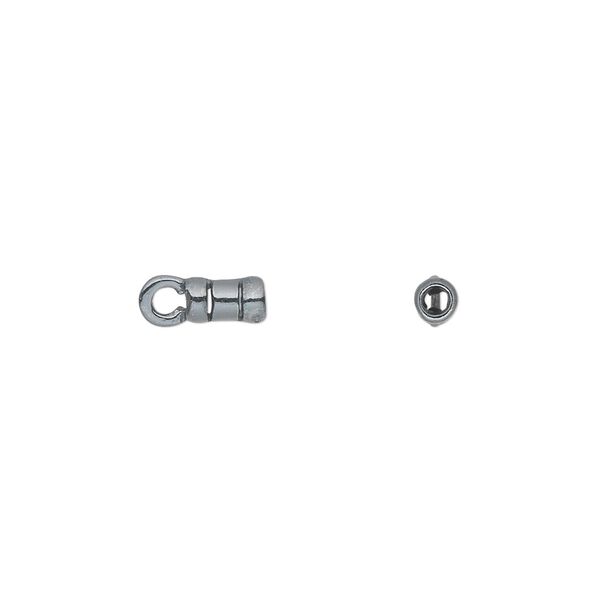 Crimp end, JBB Findings, gunmetal-plated pewter (tin-based alloy), 6x3mm tube with loop, 1.75mm inside diameter. Sold per pkg of 4. image number 0