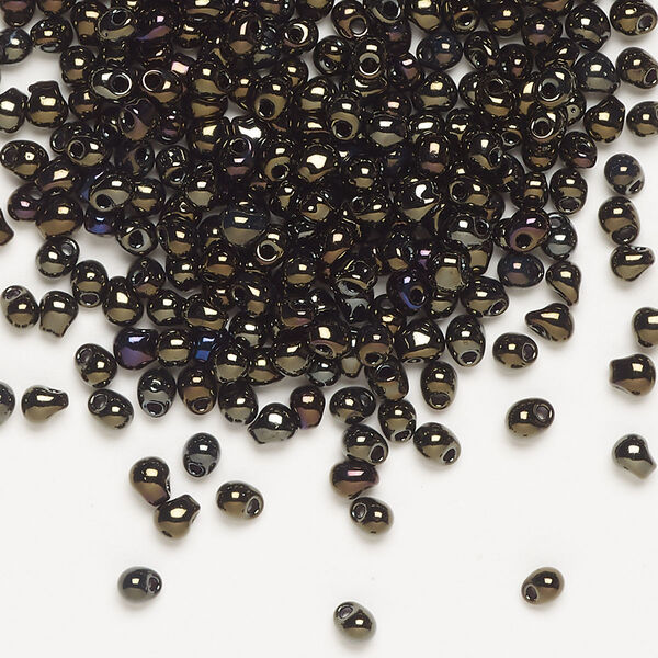 Seed bead, Miyuki, glass, pkg/10g, 3.3x2.8mm mini fringe, opaque gunmetal dark gold (DP-458). image number 0