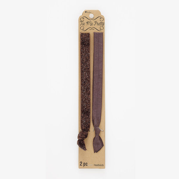 Headband, stretch, elastic, brown, 16mm wide with tie knot and sparkle, 15 inches. Sold per pkg of 2. image number 0