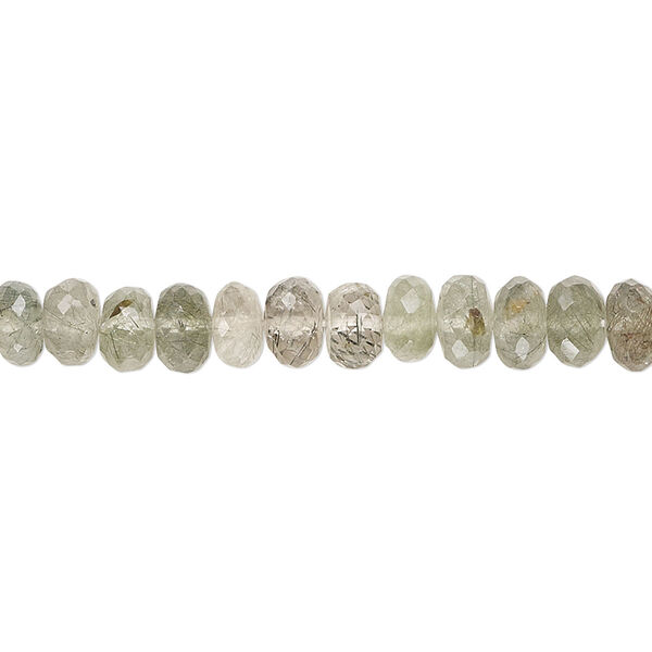 Tourmalinated quartz 1pkg1, hand-cut micro-faceted rondelle bead natural 14 inch 5x3mm-6x4mm image number 0