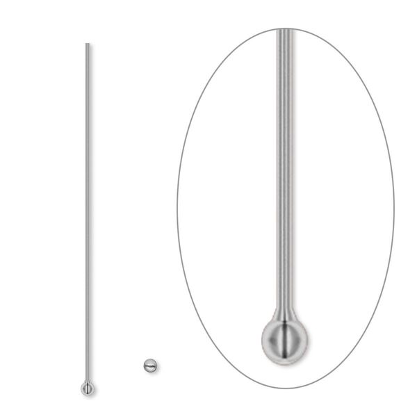 Head pin, gunmetal-plated brass, 1-1/2 inches with 1.5mm ball, 24 gauge. Sold per pkg of 10. image number 0