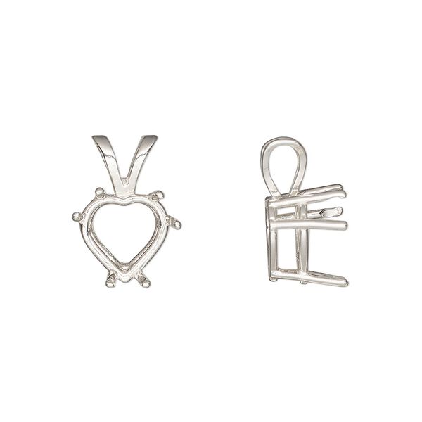 Pendant, Sure-Set™, sterling silver, 10mm with pre-notched 6-prong heart basket setting. Sold individually. image number 0