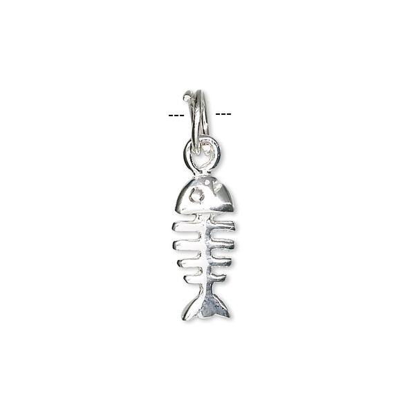 Charm, sterling silver, 15x6mm fish bones. Sold individually. image number 0