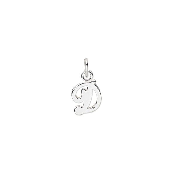Charm, sterling silver, 9x7mm Champagne cursive alphabet letter "D." Sold individually. image number 0