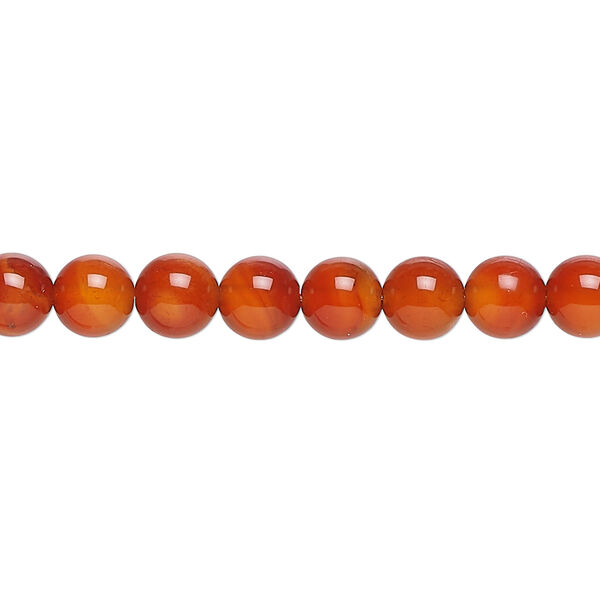 Bead, red agate (dyed / heated), 6mm round, C grade, Mohs hardness 6-1/2 to 7. Sold per 8-inch strand, approximately 30 beads. image number 0
