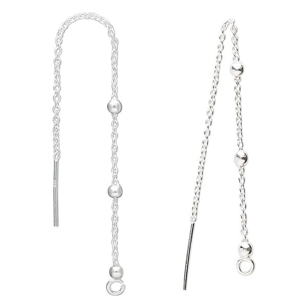 Ear thread 1pkg2 sterling silver, 3.5 inch cable chain / 3 balls / open loop, 1 pair image number 0