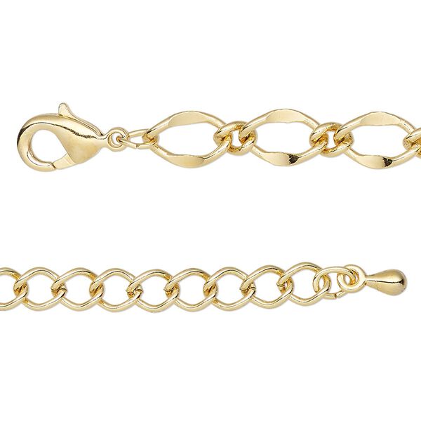 Chain, gold-finished brass and steel, 6mm long and short oval, 7-1/2 inches with 2-inch extender chain and lobster claw clasp. Sold individually. image number 0