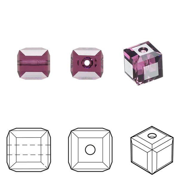 Bead 96pk amethyst, Swarovski® 8mm cube 5601 image number 0