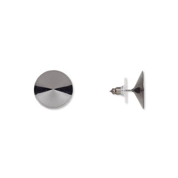 Earstud 1pkg10 Almost Instant Jewelry®, 18.5mm round / 18mm rivoli glue-in setting / comfort clutch, gunmetal-finished brass / steel / plastic 5 pair image number 0
