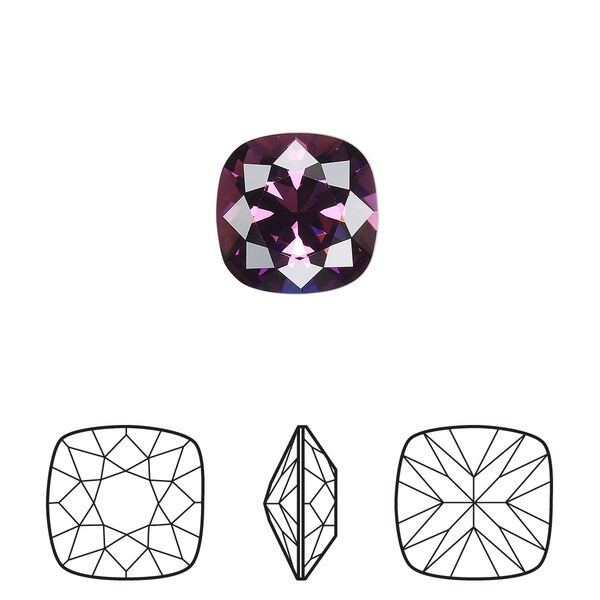 Fancy stone 1pk amethyst foil back, Crystal Passions® 12mm cushion 4470 image number 0