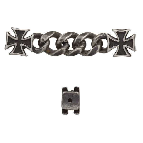 Focal, stainless steel, black, 48x10mm with 11x10mm cross and 9mm curb chain with 2 holes. Sold individually. image number 0