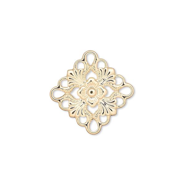 Link, gold-plated brass, 20mm single-sided diamond. Sold per pkg of 48. image number 0