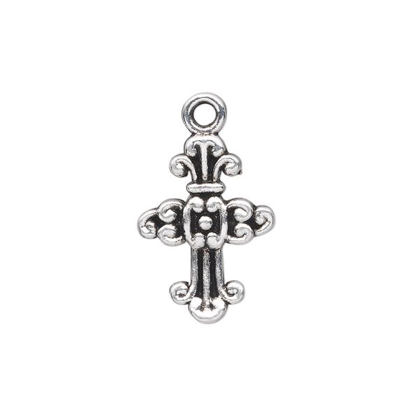 Drop, antique silver-plated "pewter" (zinc-based alloy), 20x14mm single-sided cross. Sold per pkg of 20. image number 0
