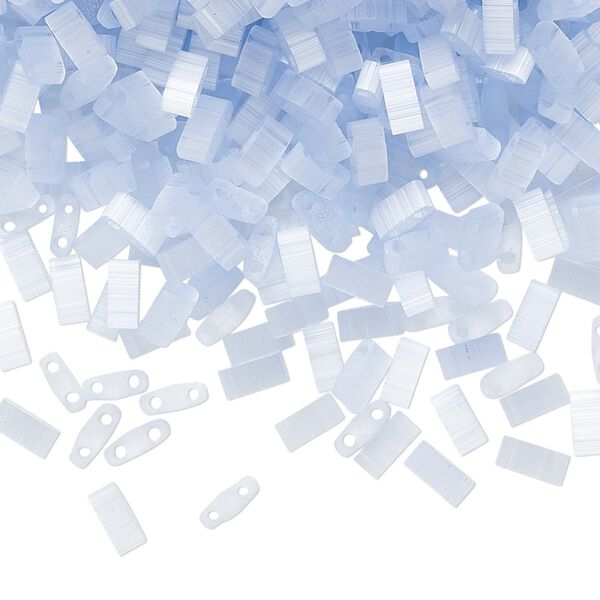 Seed bead, TILA®, glass, pkg/10g, 5x2.3mm half tila rectangle, translucent silk luster blue, (HTL-2562). image number 0