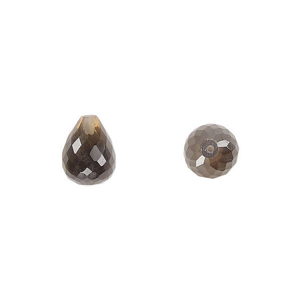 Smoky quartz 1pkg2, hand-cut half-drilled faceted teardrop bead 10x8mm image number 0