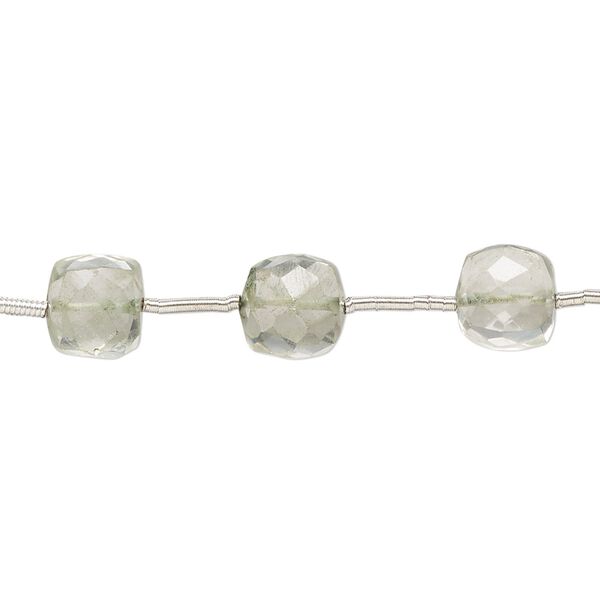 Green quartz 1pkg11, hand-cut faceted cube bead 7x6mm-9x7mm image number 0