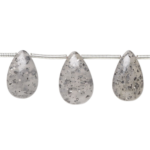 Black aventurine 1pkg5, hand-cut top-drilled teardrop bead natural graduated 13x8mm-17x10mm image number 0