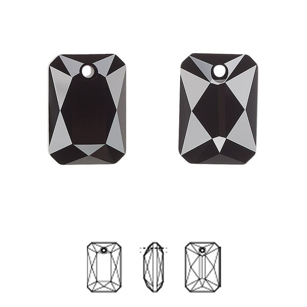 Drop 1pk jet, Crystal Passions® 16x11.5mm pendant emerald cut 6435 image number 0