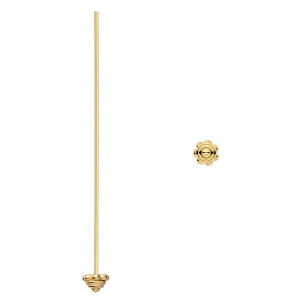Head pin, gold-finished sterling silver, 2 inches with 5mm rondelle, 21 gauge. Sold per pkg of 2. image number 0
