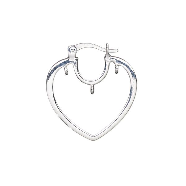 Earring hoop 1pkg2 sterling silver, 23mm heart / latch-back / 3 closed loop, 18 gauge 1 pair image number 0