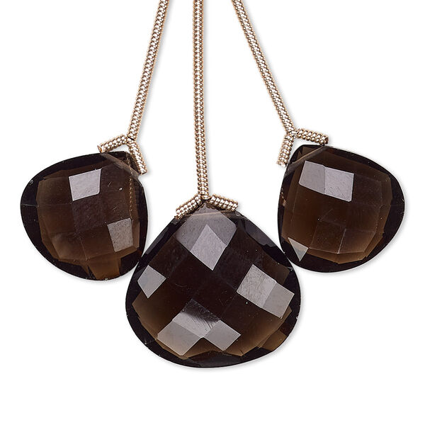 Smoky quartz 1pkg3, hand-cut top-drilled faceted pear bead B grade, 14mm / 18mm image number 0