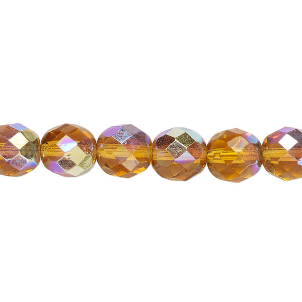 Bead, Czech fire-polished glass, honey AB, 8mm faceted round. Sold per pkg of 600 (1/2 mass). image number 0