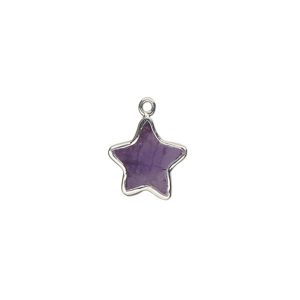 Drop sterling silver amethyst 1pk 12mm hand-cut flat double-sided star, natural image number 0