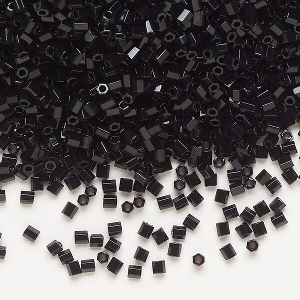Seed bead, Miyuki, glass, pkg/7.5g, #11 2-cut hex, opaque black, (HEX-652). image number 0