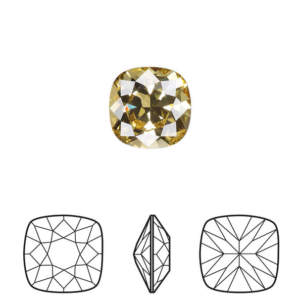 Fancy stone 1pk dark jonquil foil back, Crystal Passions® Regenerated 12mm cushion 4470 image number 0