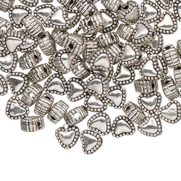 Bead, antique silver-plated "pewter" (zinc-based alloy), 6x5mm double-sided heart. Sold per pkg of 100. image number 0