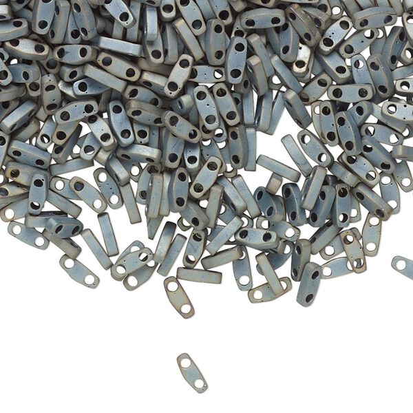 Seed bead, TILA®, glass, pkg/250g, 5x1.2mm quarter tila rectangle, opaque matte metallic silver grey, (QTL-2002). image number 0