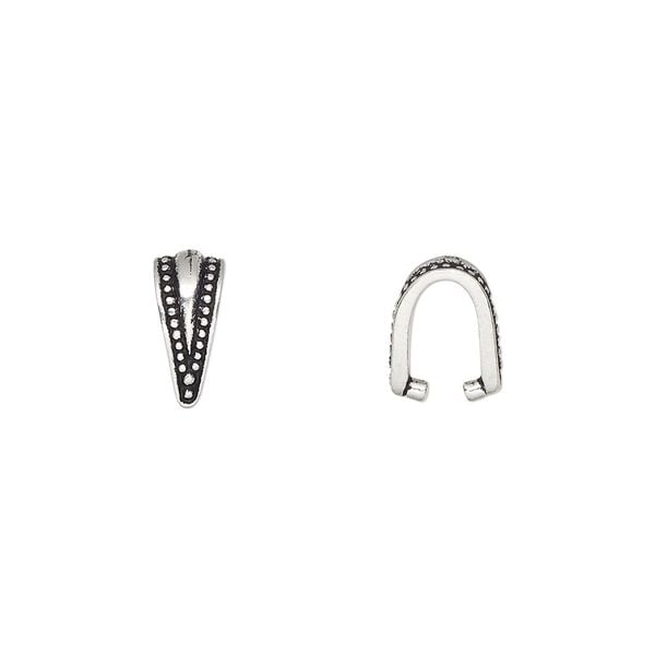 Bail, TierraCast®, ice-pick, antique silver-plated pewter (tin-based alloy), 10x5mm with beaded border, 7mm grip length. Sold per pkg of 2. image number 0