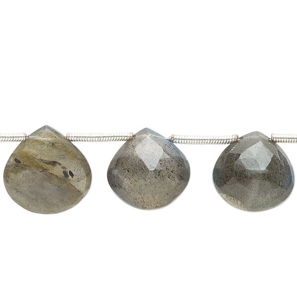 Labradorite 1pkg13, hand-cut top-drilled faceted puffed teardrop bead natural 11-14mm image number 0