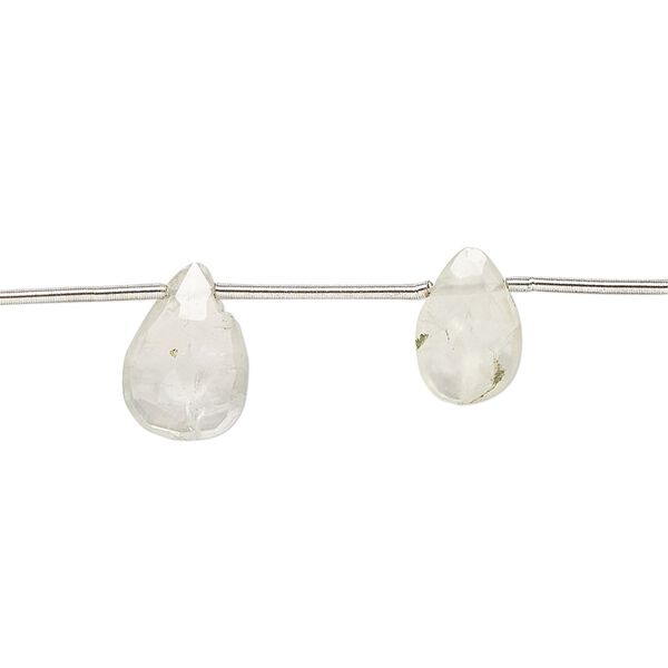 Prehnite 1pkg10, hand-cut top-drilled faceted puffed teardrop bead natural 8x6mm-10x8mm image number 0