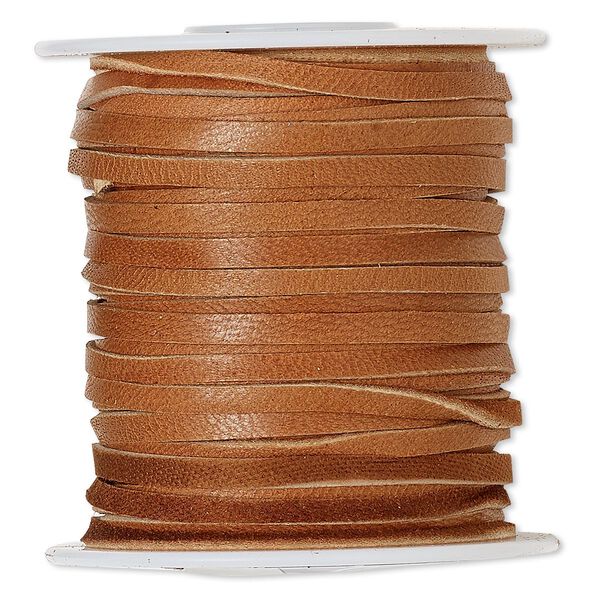 Cord, deerskin leather (dyed), saddle tan, 2.5-3mm. Sold per 50-foot spool. image number 0