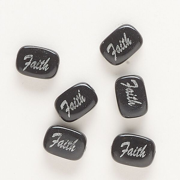 Mountain "jade" 1pkg10, flat double-sided "Faith" rectangle bead 14x10mm image number 0