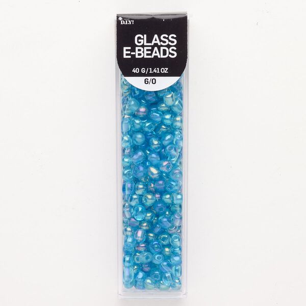 Seed bead, glass, pkg/40g, translucent iridescent aqua blue, #6 round. image number 0