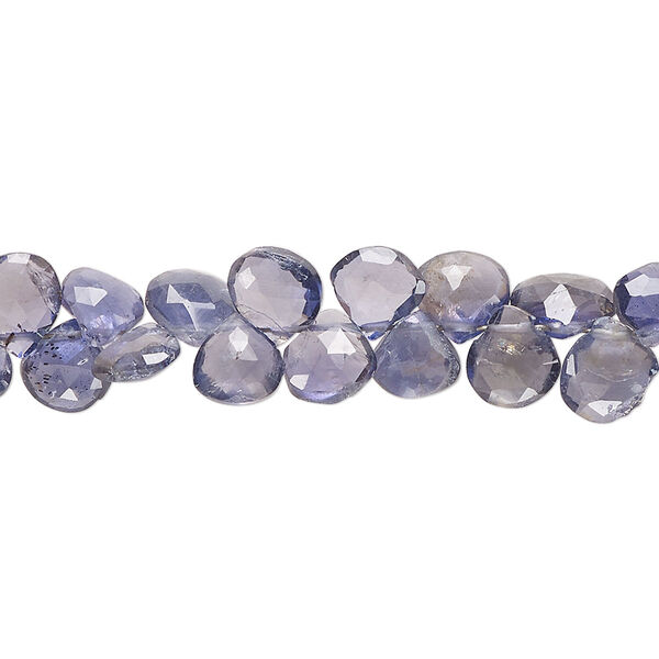 Iolite 1pkg1, hand-cut top-drilled faceted puffed teardrop bead natural 8 inch 5-7mm image number 0