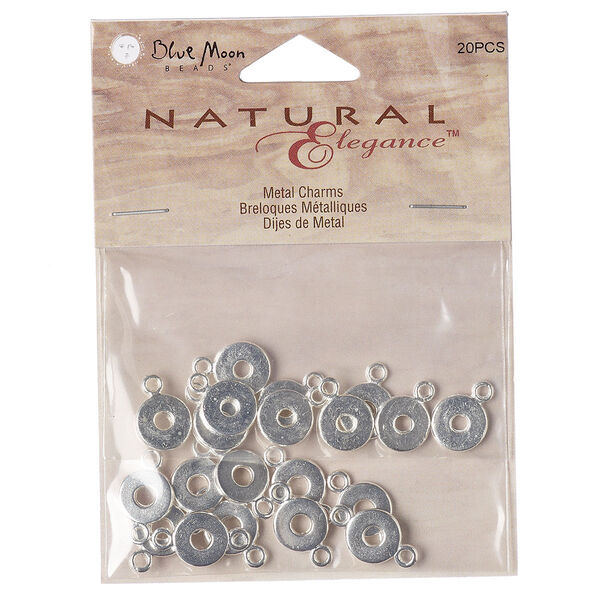 Link and drop mix, silver-finished "pewter" (zinc-based alloy), 9-10mm assorted round donut. Sold per pkg of 20 pieces. image number 0