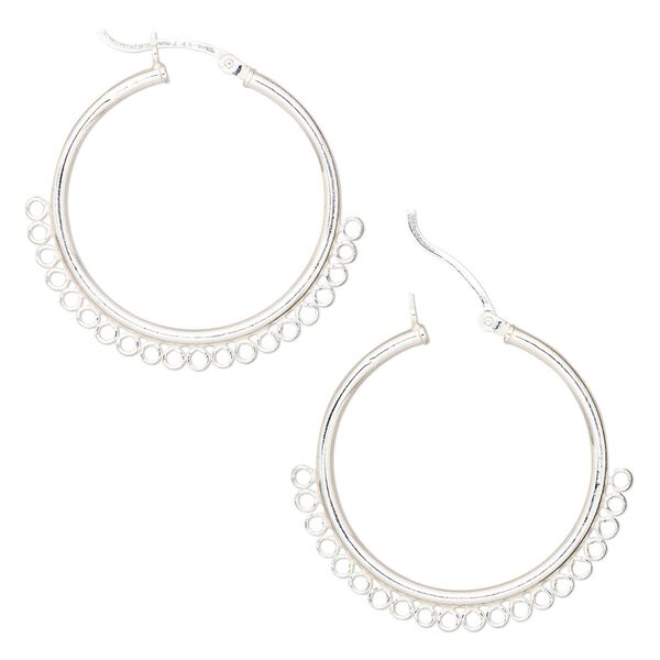 Earring, sterling silver, 30mm round hoop with 20 closed loops and latch-back closure. Sold per pair. image number 0