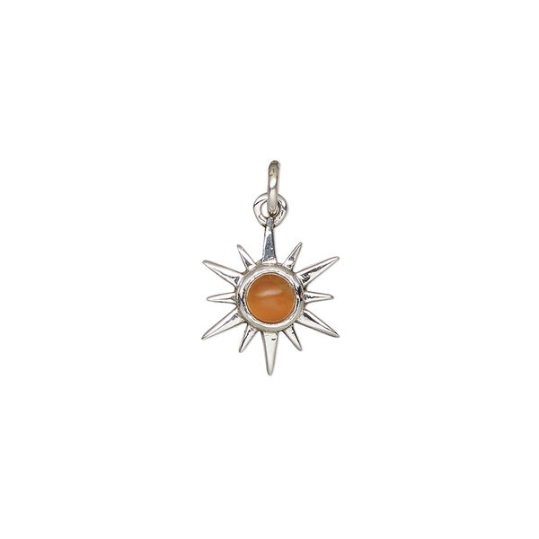 Carnelian / sterling silver 1pkg1, open star drop antiqued 12x12mm image number 0