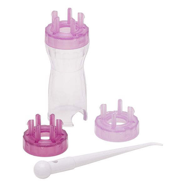 French knitter, Clover, plastic, purple / clear / white, 3-1/2 x 1-1/4 inches with 4-1/2 inch hook and (3) 1-1/2 x 1-inch interchangeable heads. Sold per 5-piece set. image number 0
