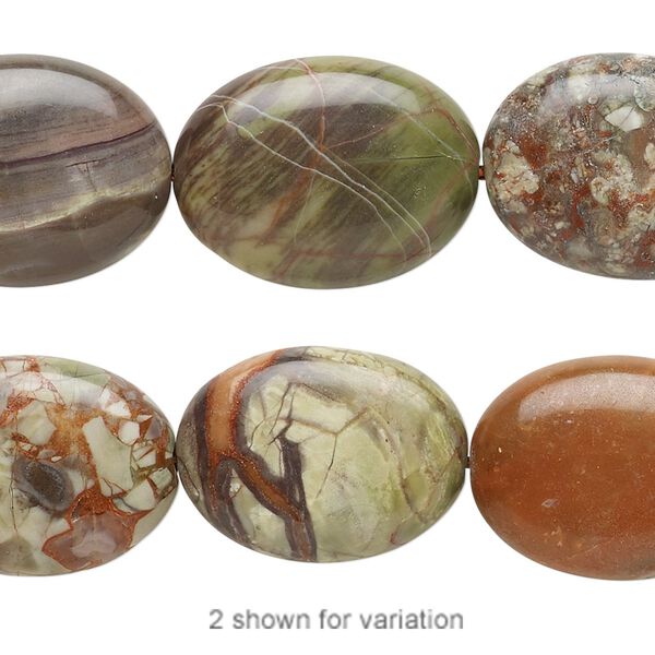 Rainbow rhyolite 1pkg1, flat oval bead natural 8 inch 20x15mm image number 0