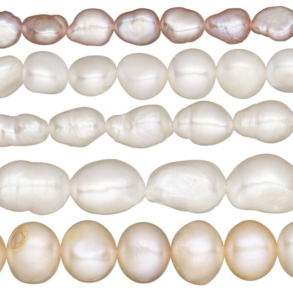 Pearl mix, cultured freshwater (bleached), white / peach / mauve, 6-11mm mixed shape, C- grade, Mohs hardness 2-1/2 to 4. Sold per (5) 15" to 16" strands. image number 0
